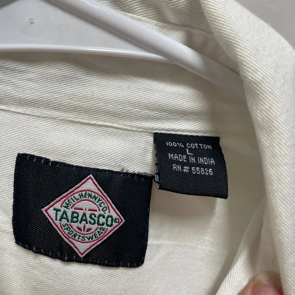 Tabasco White Long Sleeve Embroidered New Button Front Cotton Large Shirt - Picture 3 of 8